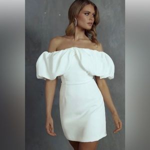 Do+Be White off-shoulder mini dress